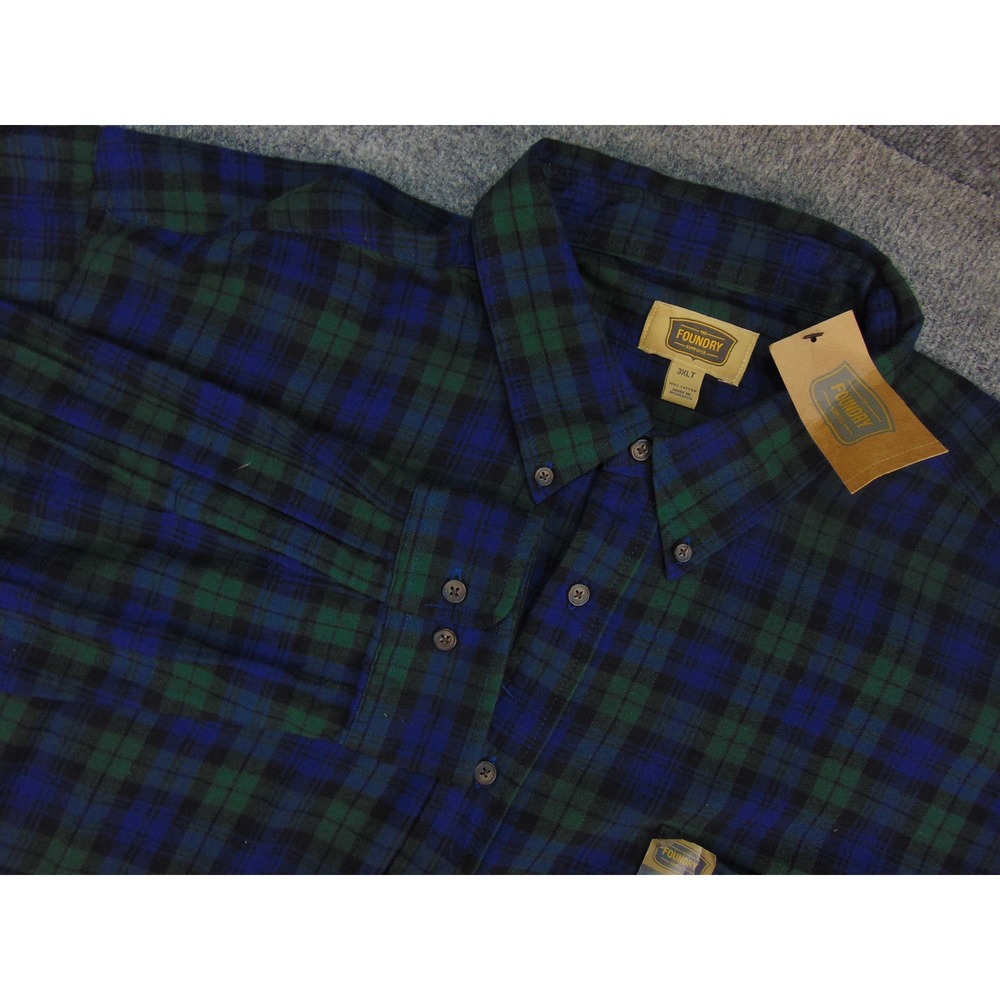 The Foundry Shirt Mens 3XL Blue Green Plaid Flannel Lumberjack Gorpcore Outdoors